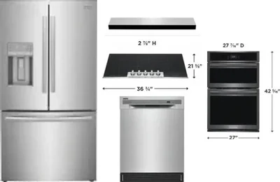 5 Piece Package Includes Refrigerator, Cooktop, Wall Oven, Hood And Dishwasher