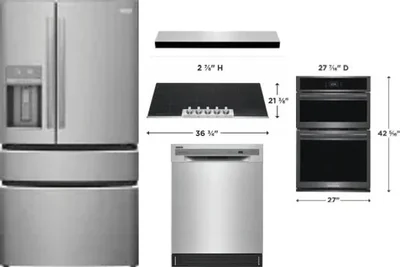 5 Piece Package Includes Refrigerator, Cooktop, Wall Oven, Hood And Dishwasher