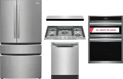 5 Piece Package Includes Refrigerator, Cooktop, Wall Oven, Hood And Dishwasher