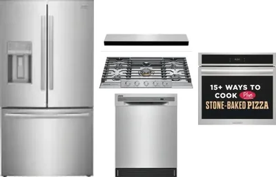 5 Piece Package Includes Refrigerator, Cooktop, Wall Oven, Hood And Dishwasher