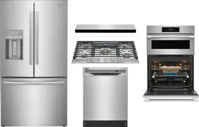 5 Piece Package Includes Refrigerator, Cooktop, Wall Oven, Hood And Dishwasher
