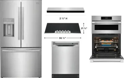 5 Piece Package Includes Refrigerator, Cooktop, Wall Oven, Hood And Dishwasher