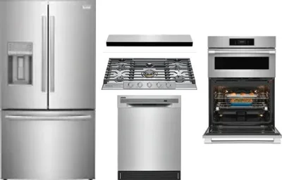 5 Piece Package Includes Refrigerator, Cooktop, Wall Oven, Hood And Dishwasher