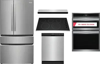 5 Piece Package Includes Refrigerator, Cooktop, Wall Oven, Hood And Dishwasher