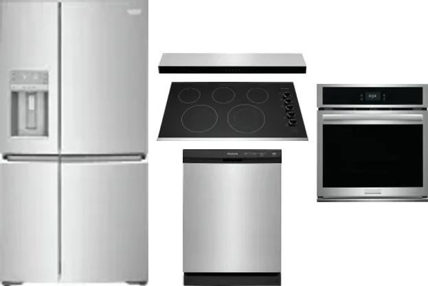 5 Piece Package Includes Refrigerator, Cooktop, Wall Oven, Hood And Dishwasher
