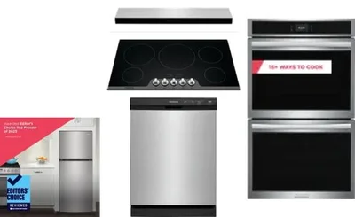 5 Piece Package Includes Refrigerator, Cooktop, Wall Oven, Hood And Dishwasher