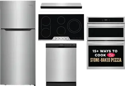 5 Piece Package Includes Refrigerator, Cooktop, Wall Oven, Hood And Dishwasher
