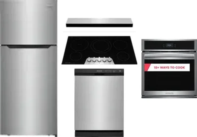 5 Piece Package Includes Refrigerator, Cooktop, Wall Oven, Hood And Dishwasher
