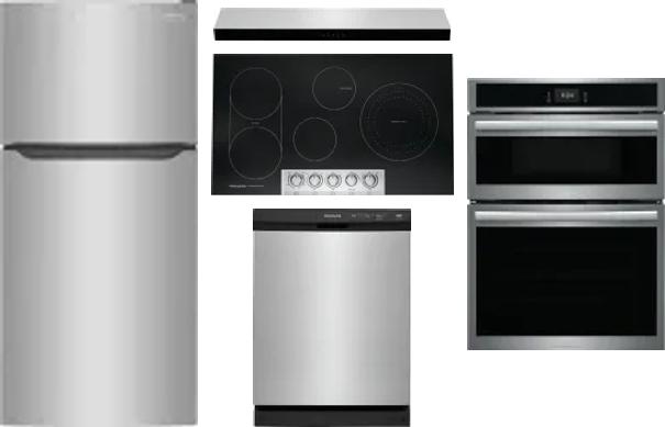 5 Piece Package Includes Refrigerator, Cooktop, Wall Oven, Hood And Dishwasher