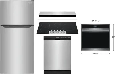 5 Piece Package Includes Refrigerator, Cooktop, Wall Oven, Hood And Dishwasher