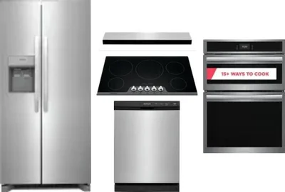 5 Piece Package Includes Refrigerator, Cooktop, Wall Oven, Hood And Dishwasher