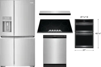 5 Piece Package Includes Refrigerator, Cooktop, Wall Oven, Hood And Dishwasher