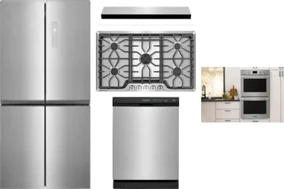 5 Piece Package Includes Refrigerator, Cooktop, Wall Oven, Hood And Dishwasher