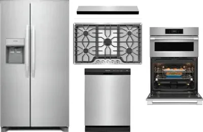 5 Piece Package Includes Refrigerator, Cooktop, Wall Oven, Hood And Dishwasher