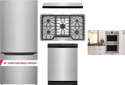 5 Piece Package Includes Refrigerator, Cooktop, Wall Oven, Hood And Dishwasher