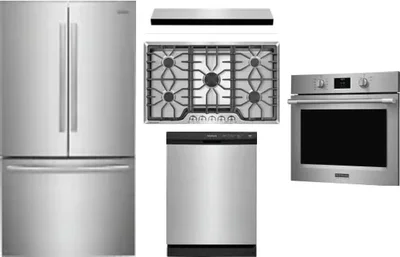 5 Piece Package Includes Refrigerator, Cooktop, Wall Oven, Hood And Dishwasher