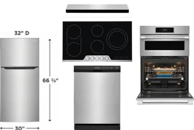 5 Piece Package Includes Refrigerator, Cooktop, Wall Oven, Hood And Dishwasher
