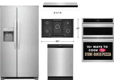 5 Piece Package Includes Refrigerator, Cooktop, Wall Oven, Hood And Dishwasher