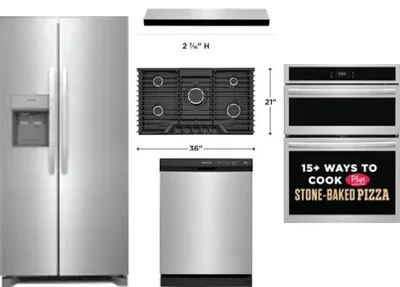 5 Piece Package Includes Refrigerator, Cooktop, Wall Oven, Hood And Dishwasher
