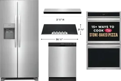 5 Piece Package Includes Refrigerator, Cooktop, Wall Oven, Hood And Dishwasher