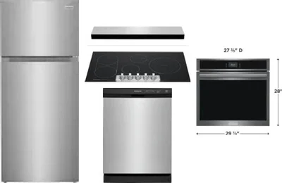 5 Piece Package Includes Refrigerator, Cooktop, Wall Oven, Hood And Dishwasher