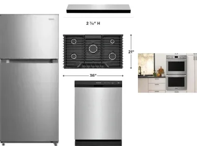 5 Piece Package Includes Refrigerator, Cooktop, Wall Oven, Hood And Dishwasher