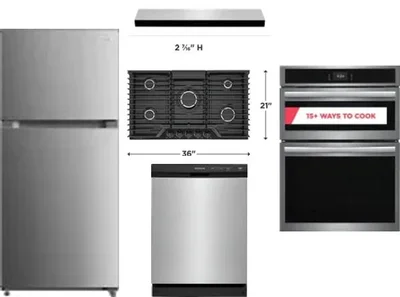 5 Piece Package Includes Refrigerator, Cooktop, Wall Oven, Hood And Dishwasher