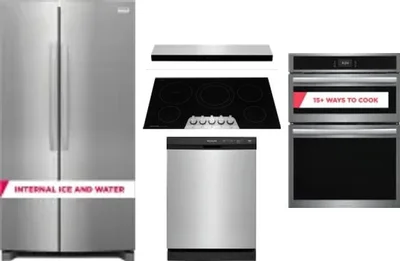 5 Piece Package Includes Refrigerator, Cooktop, Wall Oven, Hood And Dishwasher