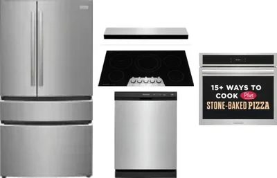 5 Piece Package Includes Refrigerator, Cooktop, Wall Oven, Hood And Dishwasher
