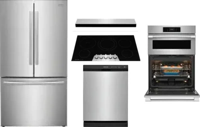 5 Piece Package Includes Refrigerator, Cooktop, Wall Oven, Hood And Dishwasher