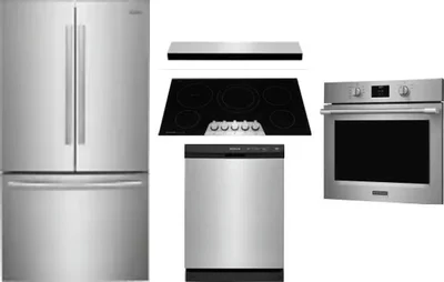 5 Piece Package Includes Refrigerator, Cooktop, Wall Oven, Hood And Dishwasher