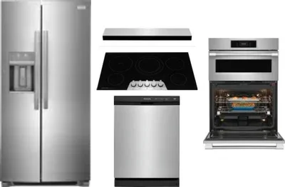 5 Piece Package Includes Refrigerator, Cooktop, Wall Oven, Hood And Dishwasher
