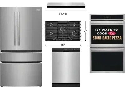 5 Piece Package Includes Refrigerator, Cooktop, Wall Oven, Hood And Dishwasher