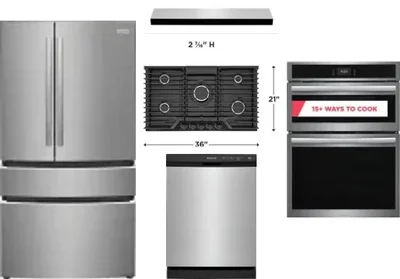 5 Piece Package Includes Refrigerator, Cooktop, Wall Oven, Hood And Dishwasher