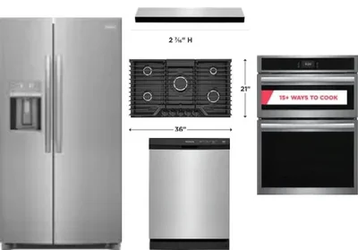 5 Piece Package Includes Refrigerator, Cooktop, Wall Oven, Hood And Dishwasher