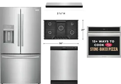 5 Piece Package Includes Refrigerator, Cooktop, Wall Oven, Hood And Dishwasher