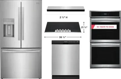 5 Piece Package Includes Refrigerator, Cooktop, Wall Oven, Hood And Dishwasher