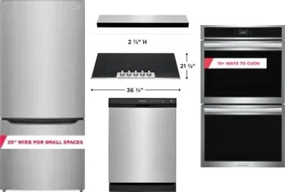 5 Piece Package Includes Refrigerator, Cooktop, Wall Oven, Hood And Dishwasher