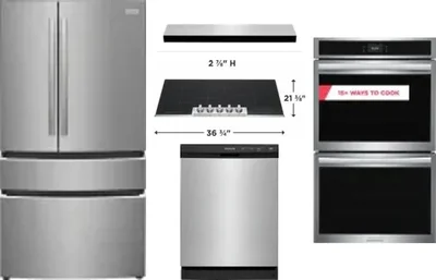 5 Piece Package Includes Refrigerator, Cooktop, Wall Oven, Hood And Dishwasher