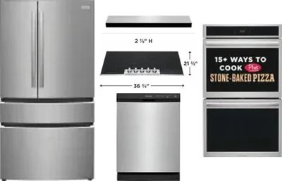5 Piece Package Includes Refrigerator, Cooktop, Wall Oven, Hood And Dishwasher