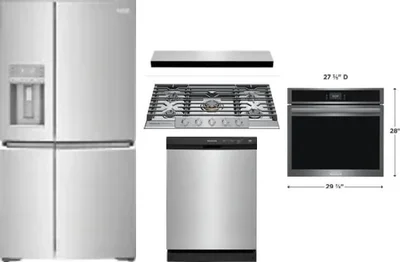 5 Piece Package Includes Refrigerator, Cooktop, Wall Oven, Hood And Dishwasher