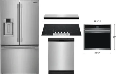 5 Piece Package Includes Refrigerator, Cooktop, Wall Oven, Hood And Dishwasher