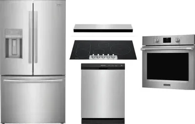 5 Piece Package Includes Refrigerator, Cooktop, Wall Oven, Hood And Dishwasher