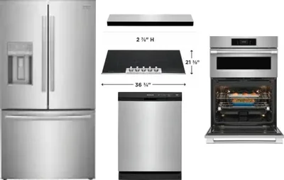5 Piece Package Includes Refrigerator, Cooktop, Wall Oven, Hood And Dishwasher