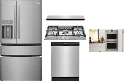 5 Piece Package Includes Refrigerator, Cooktop, Wall Oven, Hood And Dishwasher