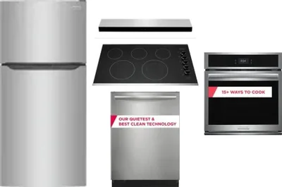 5 Piece Package Includes Refrigerator, Cooktop, Wall Oven, Hood And Dishwasher