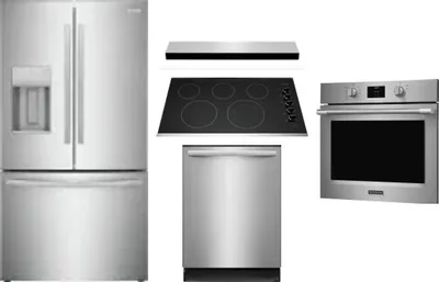 5 Piece Package Includes Refrigerator, Cooktop, Wall Oven, Hood And Dishwasher