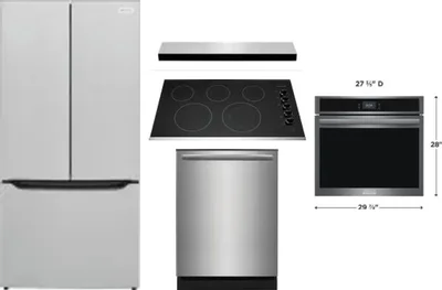5 Piece Package Includes Refrigerator, Cooktop, Wall Oven, Hood And Dishwasher