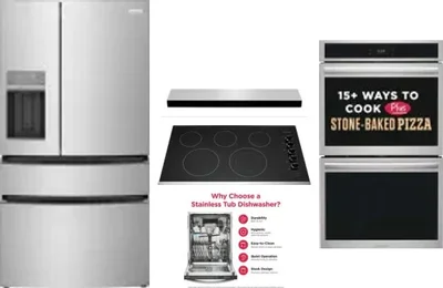 5 Piece Package Includes Refrigerator, Cooktop, Wall Oven, Hood And Dishwasher