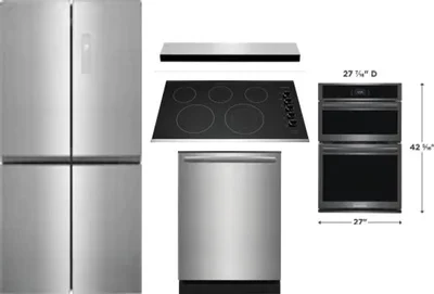 5 Piece Package Includes Refrigerator, Cooktop, Wall Oven, Hood And Dishwasher
